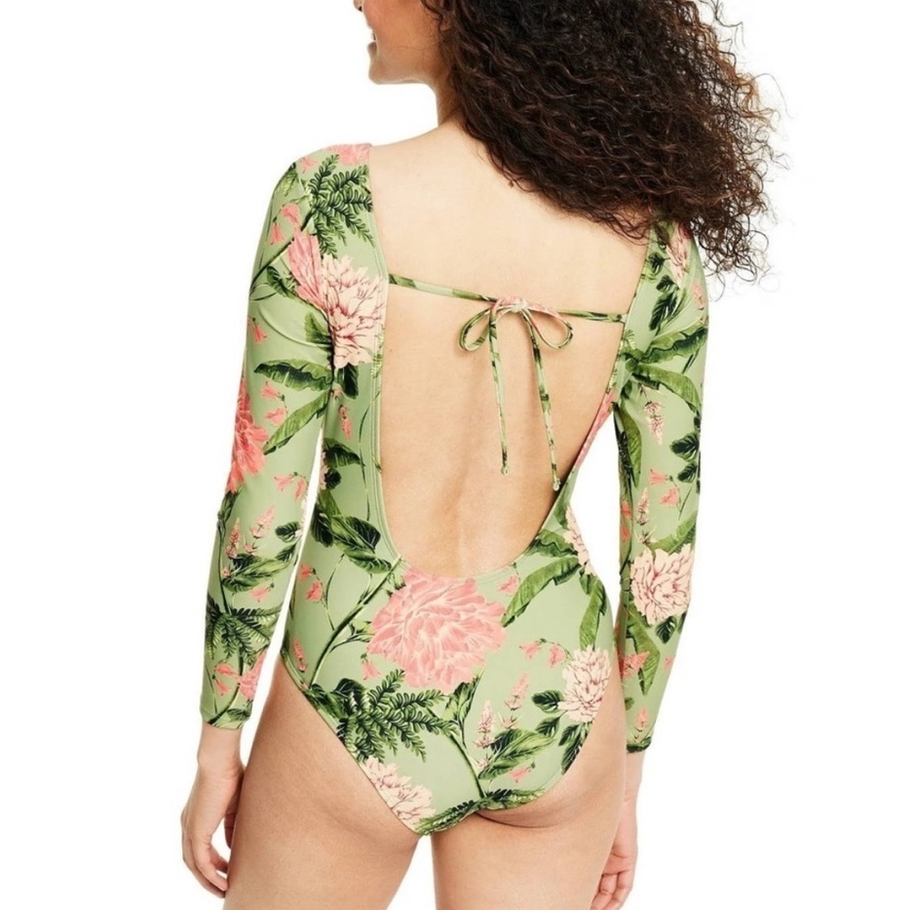 NWT AGUA BENDITA x TARGET One Piece Olive/Blush Peony Print - Picture 2 of 6